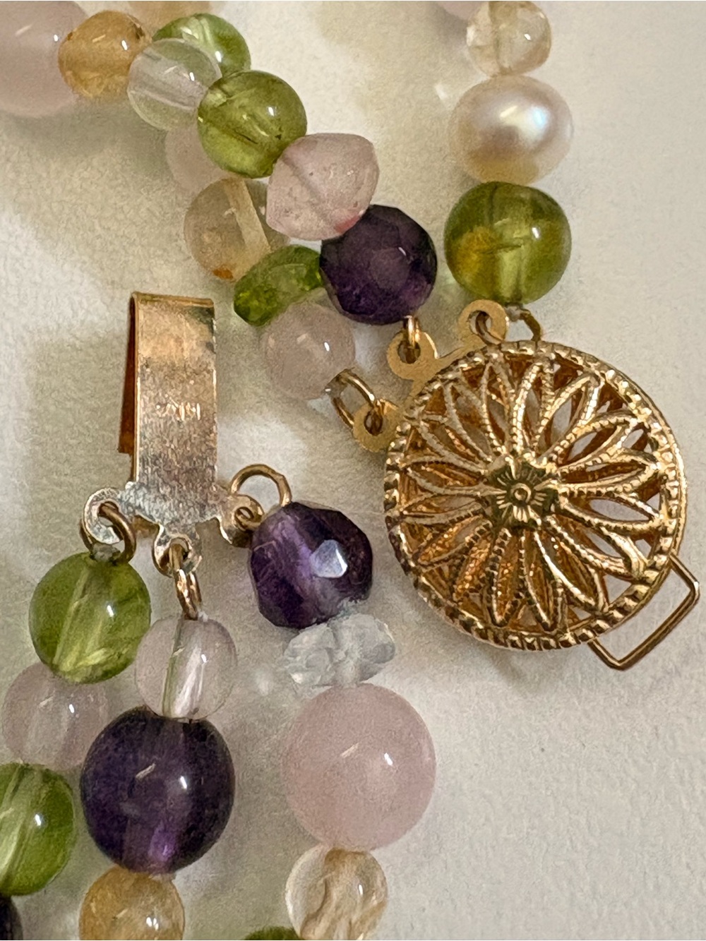 14K Clasp Mixed Gemstone Bead Necklace with - 18" - Picture 4 of 4